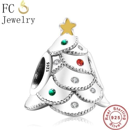 FC Jewelry 925 Sterling Silver Warming Lucky Christmas Tree Beads Fit Original Brand Bracelets Making DIY Valentines Day Gift
