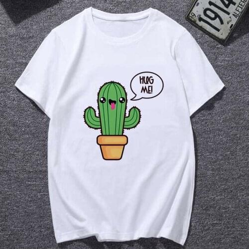 T shirt women Funny Cactus Hug Me printed t-shirt White plus size Tshirt female Tops clothing fashion Harajuku Short Sleeve Tee