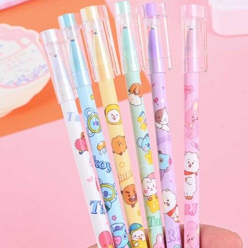 6Pcs/set New Cartoon Erasable Gel Pen Blue black ink 0.5mm Kawaii Novelty Pens for School Office pen kids Stationery gift