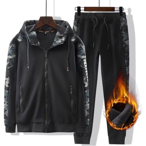 Winter Men Sportswear Set Warm Thick Hooded Jacket+pants 2 Pieces Running Sets Mens Tracksuits Sports Suit Plus Size 8XL 9XL