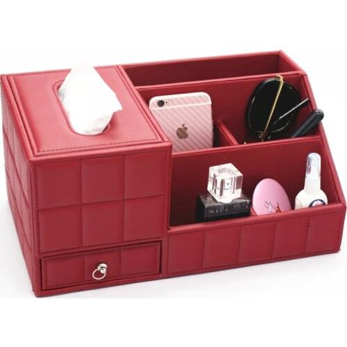 European-Style Leather Office Desk Top Stationery Storage Box Cosmetics Finishing Sundries Storage Box