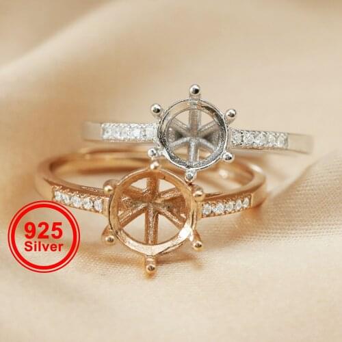 6.5-9mm DIY round CZ stone claw prong setting 925 sterling silver bezel tray adjustable ring settings 1214012