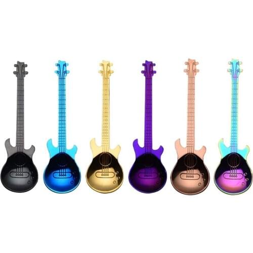 Guitar Coffee Spoons 6-Pack Creative Cute Spoons Stainless Steel Teaspoons Guitar Shaped (Multi-Color)