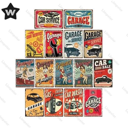 Garage Metal Tin Sign Vintage Metal Poste Tinplate Retro Style Wall Sticker Garage Service Metal Sign Metal Plate for Club Decor