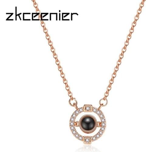 Fashion Crystal Necklace Romantic Love Memory Wedding Necklace100 Languages I Love You Projection Pendant Necklace Jewelry Gifts