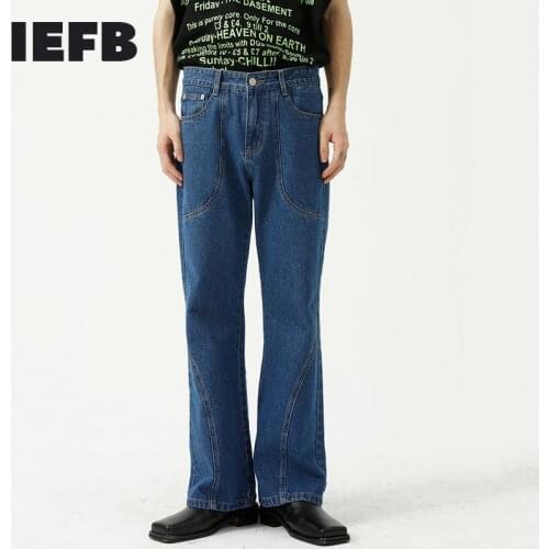IEFB Mens Blue Jeans 2021 New Korean Fashion Personalized Wash Water Flare Trousers Streetwear Tide Denim Casual Long Pants