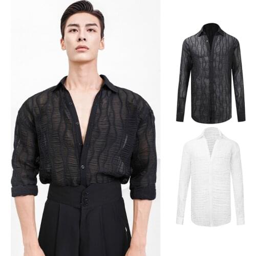 2021 Latin Dance Costume Mens Shirt Handsome Salsa Tops Practice Clothes Cha Cha Ballroom Dancing Competition Wear DNV14929