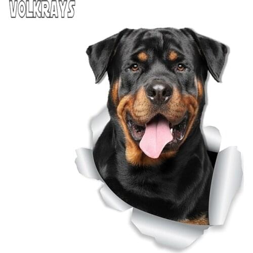 Volkrays 3D Smiling Rottweiler Dog Car Sticker for Car Window Bumper Retail Packaged Rottweiler Lover Gift Decal PVC,15cm*20cm