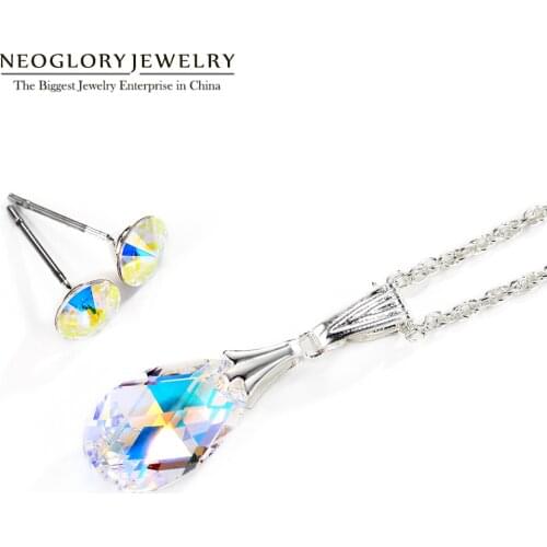Neoglory Silver Color Necklaces and Earrings Luxurious Jewelry Sets for Wedding Bridal Embellished with Crystals from Swarovski