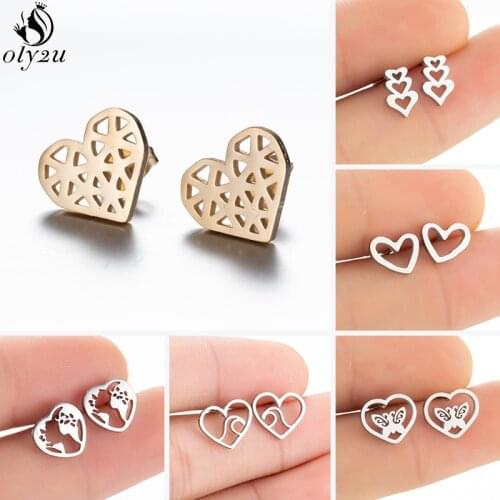 Multiple Heart Shape Gold Earrings Small Stainless Steel Earings Fashion Jewelry Romantic LOVE Ear Studs Valentines Day aretes