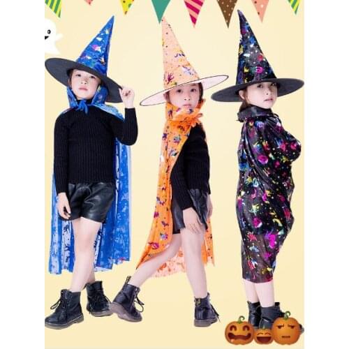 Newest Children Halloween Constume Cosplay Clothing Witch Set Little Devil Night Party Fancy Hat Cloak Carnival Magician Dress