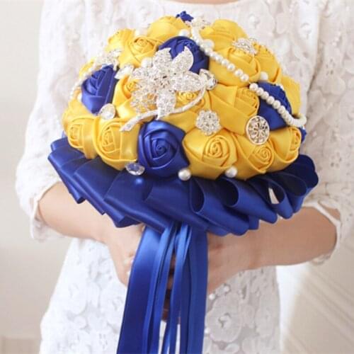 Newest yellow and royal wedding bridal bouquet bridesmaid bouquet for wedding decoration
