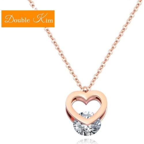 Zircon Love Heart Pendant Necklace Rose Gold Color Chain Necklace Titanium Stainless Steel Fashion Trendy Women Jewelry Gift