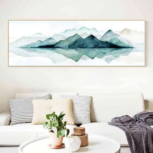 Natural Green Mountain Landscape Posters and Print Canvas Ink Painting Chinese Style Watercolor Wall Art Picture for Living Room