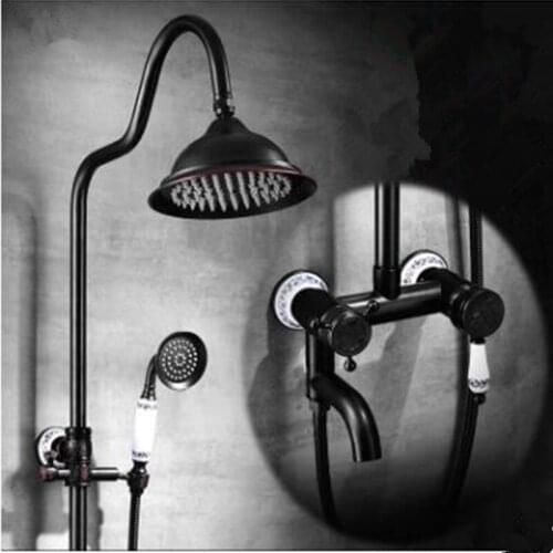 All-copper black shower shower set American black antique shower ware ceramics three-stop shower sprinkler