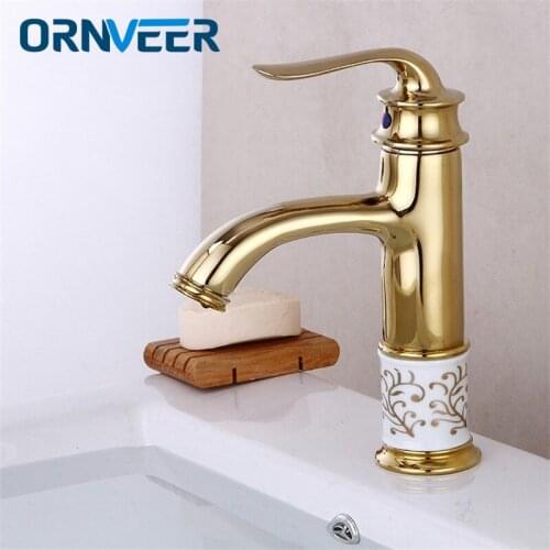 Luxury Gold Plated Bathroom Faucet Tall White Ceramic Body Basin Sink Mixer Tap