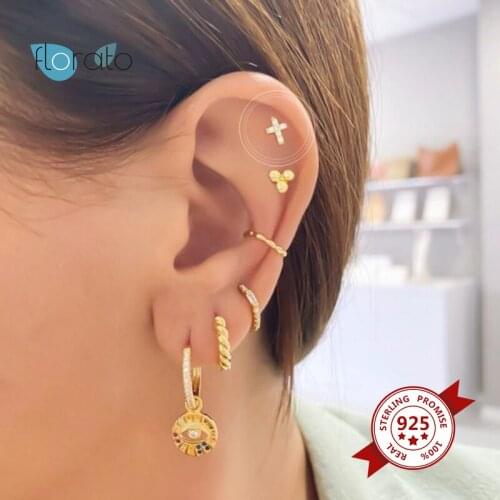 925 Silver Ear Needle Tiny Cross Zircon CZ Stud Earring Piercing Mini Exquisite Crystal Earring Wedding Accessories Fine Jewelry