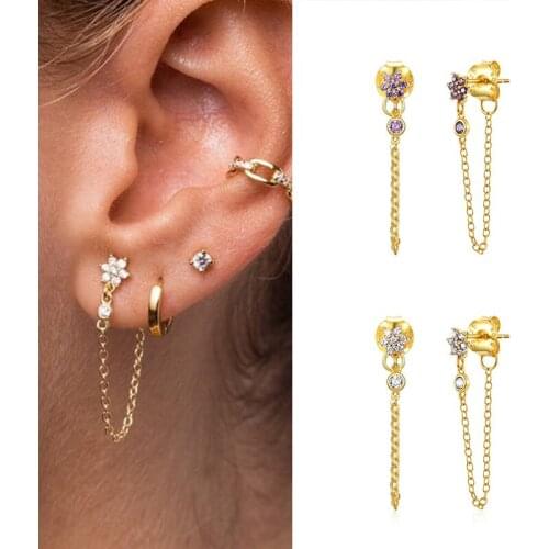 925 Sterling Silver Ear Needle Bohemian Exquisite Stud Earrings Chainspurple Popular Fashion Ladies Accessories Birthday Gifts