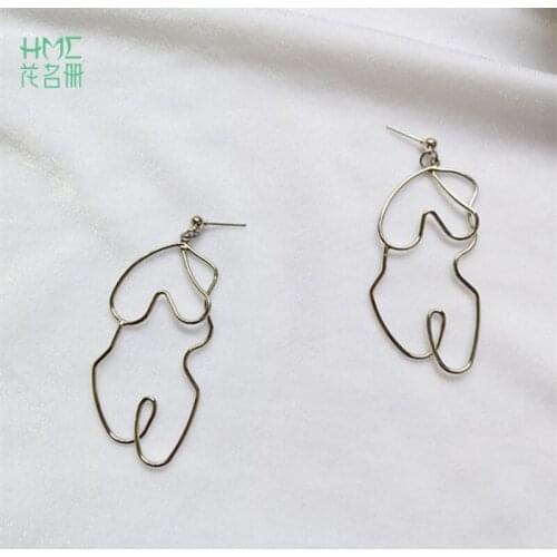 Personality Abstract Face Distorted Figure Wire Shape Gold and Silver Color Drop Earring Fashion Jewelry for Women Accessories
