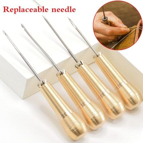 Replaceable copper handle Awls DIY Leather Tent Sewing Awl Shoes Repair Tool Hand Stitcher craft Awl Punch Hole Leather Tools