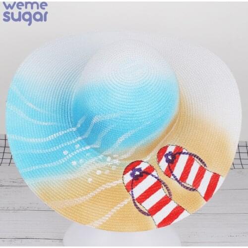 Weme New Design Hand-Painted Straw Hat With Large Brim Fashion Beach Hat Adult Sun Hat