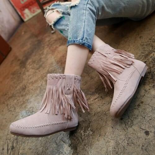 Women Tassel Boots Winter Shoes Ladies Casual Booties 2018 Ankle Boots For Women Shoes Autumn Oxford Shoes Woman Plush Size 42