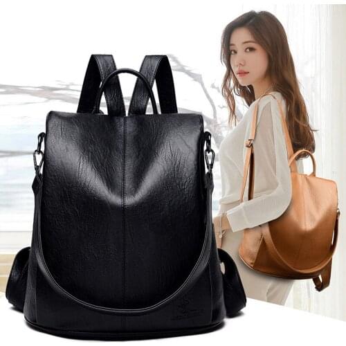 Women Waterproof Anti-theft PU Leather Backpacks Bags For Girls Female Shoulder Bag Multifunction Traveling Backpack Mochilas