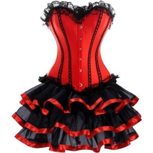 Women Sexy Corset Dress Gothic Victorian Steampunk Overbust Satin Plus Size Bustier Burlesque Costume