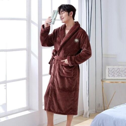 Winter Men Flannel Homewear Kimono Robe Gown Comfortable Keep Warm Sleepwear Nightwear Casual Soft Intimate Bathrobe Gown
