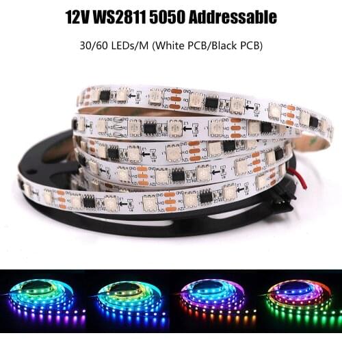 12V WS2811 RGB LED Strip SMD 5050 Full Color Led Light Strips Flexible Led Tape 30/60 Leds/m Waterproof Led Ribbon Addressable