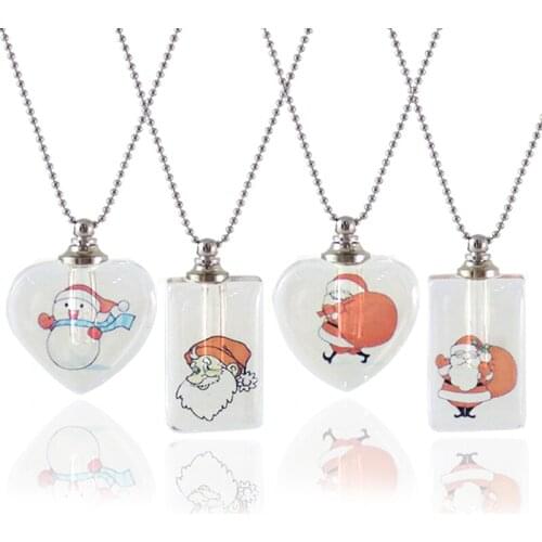 2PCS Christmas Santa Claus Crystal vial pendant Wishing bottle Pendants Necklaces Perfume oil bottle necklace jewelry