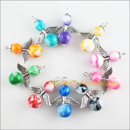20 New Angel Charms Tibetan Silver Tone Mixed Imitation Stone Ball Pendants 20.5x29mm
