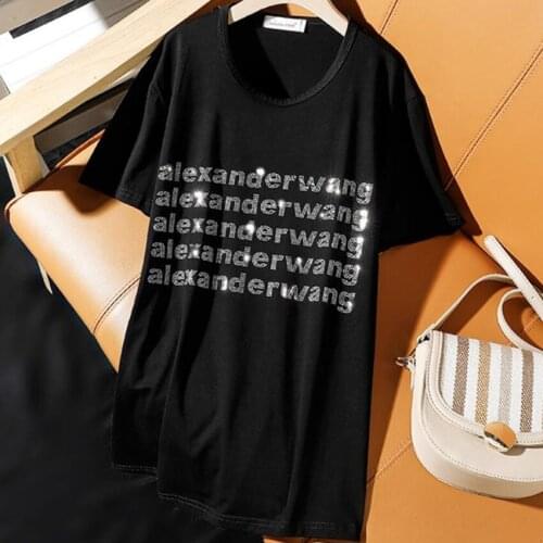 2021 summer letter diamond t-shirt women short sleeve stretch cotton top tees plus size 5XL