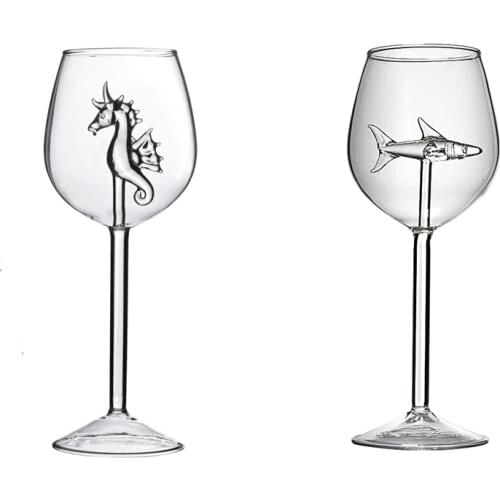 300ML Wine Decanter Glass Goblet Cup Ocean Series Shark Starfish Hippocampal Dolphin Creative Wine Mug