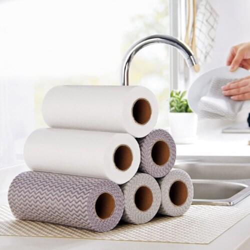 50pcs/Roll Disposable Kitchen Cleaning Cloth Non-woven Rags Wiping Scouring Pads Dishcloths Household Dishwashing Cleaning Cloth