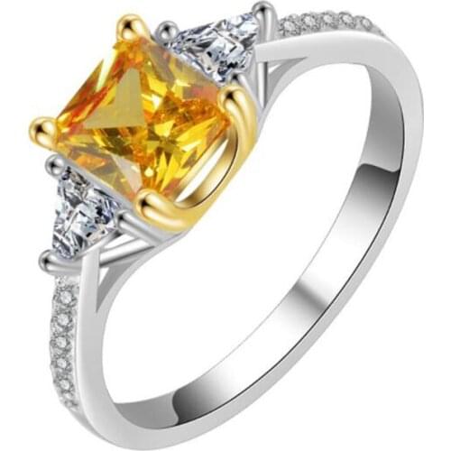 925 Sterling Silver Plated Artificial breeding yellow AAAAA Cubic Zirconia Wedding Engagement Cocktaill Ring Jewelry Wholesale