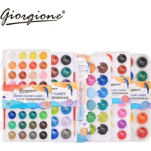 Giorgione Solid Watercolor Paint With Wooden Pole Brush Pen Set Portable Water Brush Gouache Pigments School Art Stationery