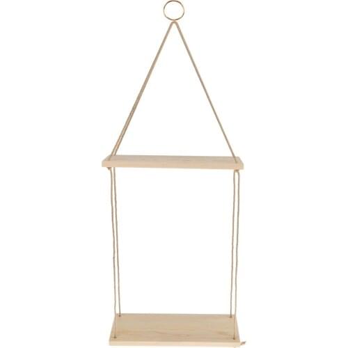 Wooden Wall Shelf Planter Shelf Swing Rope Floating Shelf Hanging Flower Pot Basket Shelf