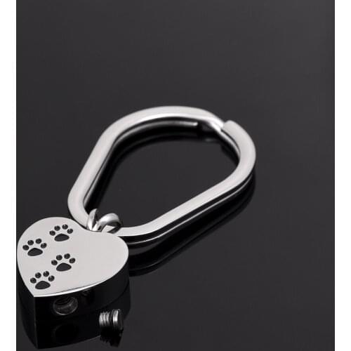 IJK2055 Pet Paw Print Urn Pendant Cremation Keychains Stainless Steel Heart Shape Memorial Ashes Keepsake Jewelry Wholesale