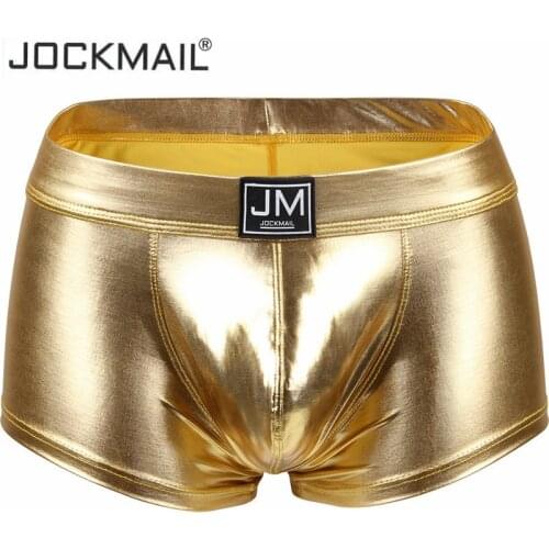 Jockmail Sexy Underwear Men Boxer PU Leather Gay men underwear penis Pouch boxer men cueca boxer masculina slip For Males LGBT
