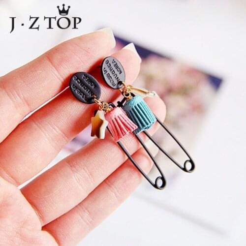 JZTOP Vintage Star Tassel Drop Earrings For Woman Retro Black Gold Color Geometric Dangle Earring Female Party Jewelry Oorbellen