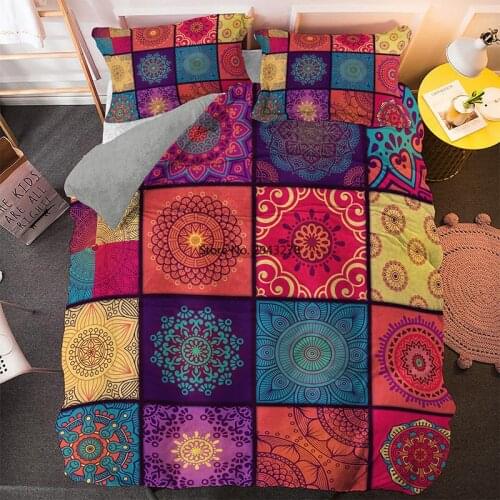 Colorful Mandala Boho Bedding Set Geometric Printed King Queen Size Soft Bedclothes Bohemian Duvet Cover Set with Pillowcases