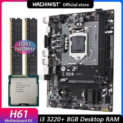 Machinist H61 Motherboard Set With Intel Core i3 3220 LGA 1155 CPU 2pcs X 4GB =8GB 1600MHz DDR Memory H61 S1