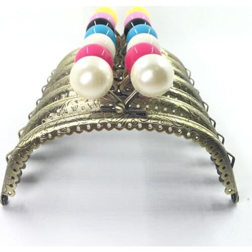 Cute pearl ball kiss clasp design DIY girl metal purse frame knurling arc edge 12.5cm 10pcs/lot