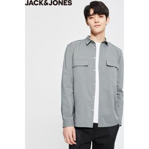 JackJones Mens Cotton Fabric Loose Fit Embroidery Cargo Long-sleeved Shirt | 220205502