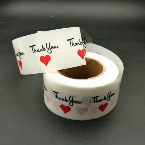 1 roll = 500pcs Thank you Red Heart Sticker envelope/wedding favors/invitation seal stickers