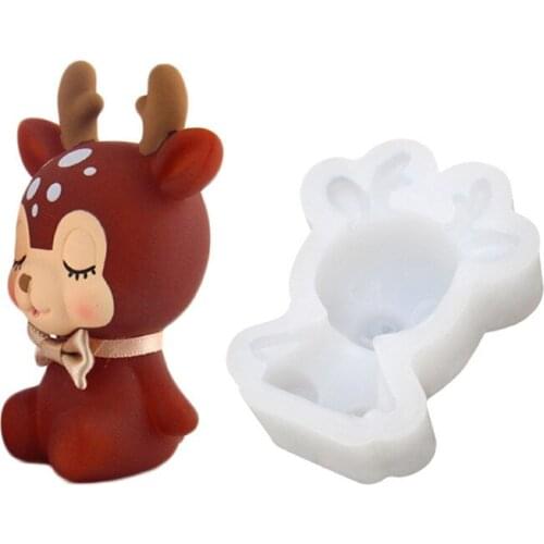 New 3D Fawn Silicone Mold Polymer Clay Candy Chocolate Cookie Baking Mould Christmas Cupcake Topper Fondant Cake Decor Tools