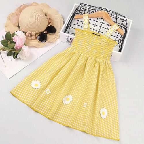 Girls Clothes Daisy Plaid Tube Top Sling Princess Dress Toddler Girl Clothes Wholesale Bulk Clothes Princess Dress