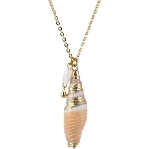 Fashion natural Conch necklace beach conch freshwater pearl Gold color mother shell pendant 18K Gold Plated necklace women