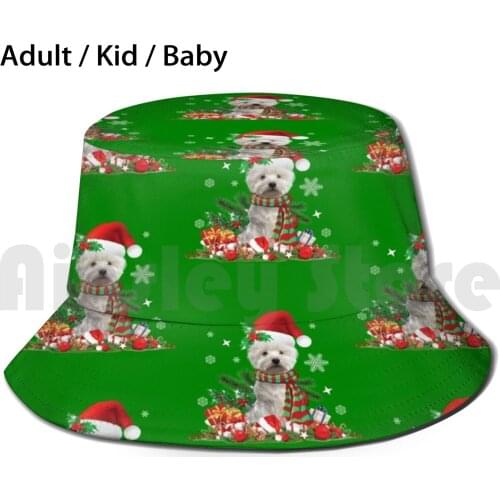 West Highland Terrier Christmas Bucket Hat Adult kid baby Beach Sun Hats West Highland Terrier Christmas Westie Dog Santa